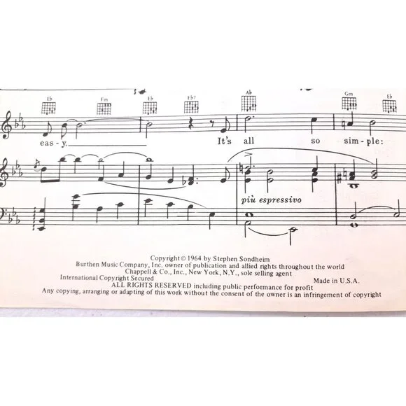 Vintage Anyone Can Whistle 1964 Sheet Music Stephen Sondheim Musical Lee Remick - Picture 3 of 3